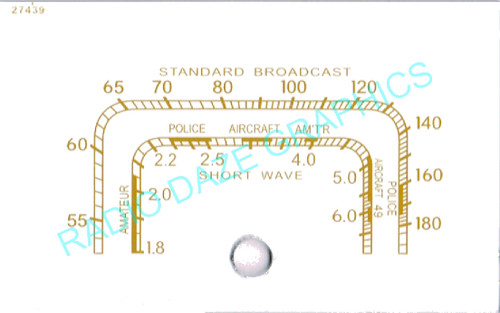 Dial is clear glass with printed scale and hole for tuning shaft