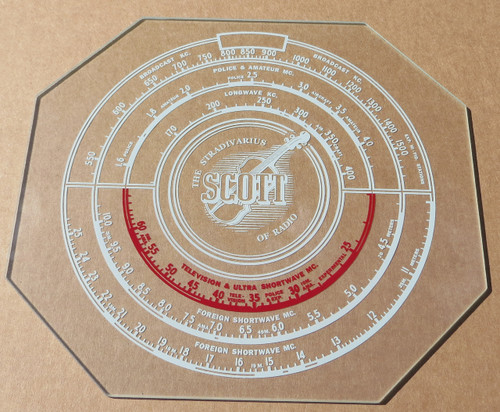 Dial image taken against a tan background to illustrate white dial print. Dial is clear other than scale printing.