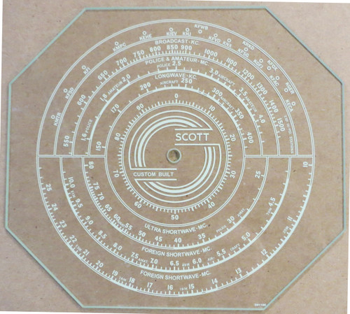 Dial image taken against a tan/brown background to illustrate off-white dial scale print. Dial is clear glass other than scale print.