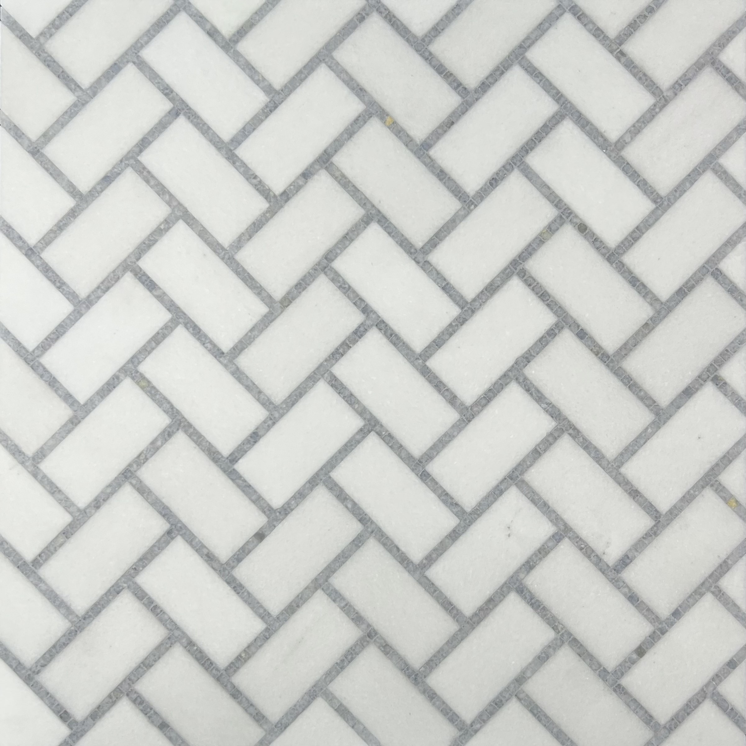 1"x2" Herringbone - Thassos with Blue Celeste