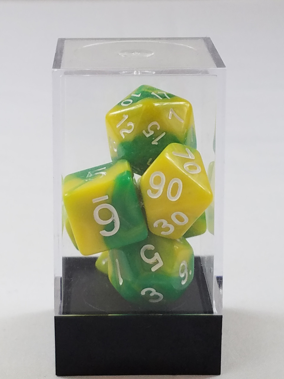 RPG Dice Green Yellow with White Pips Polyhedral 7 Dice Set New