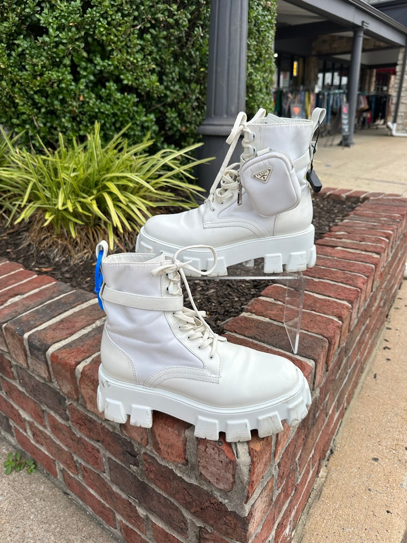 Used Prada monolith leather combat boots/SHOES