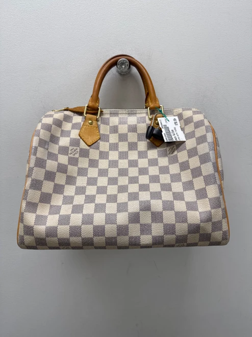 Vist Large View of Product Image Which is Used Blue/Cream Louis Vuitton Damier Azur Speedy Large Leather Handbag
