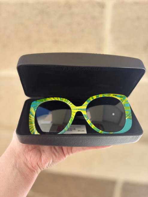 Vist Large View of Product Image Which is Used Versace Vintage Tropical Baroque Print Green Blue Oversized Sunglasses with Case