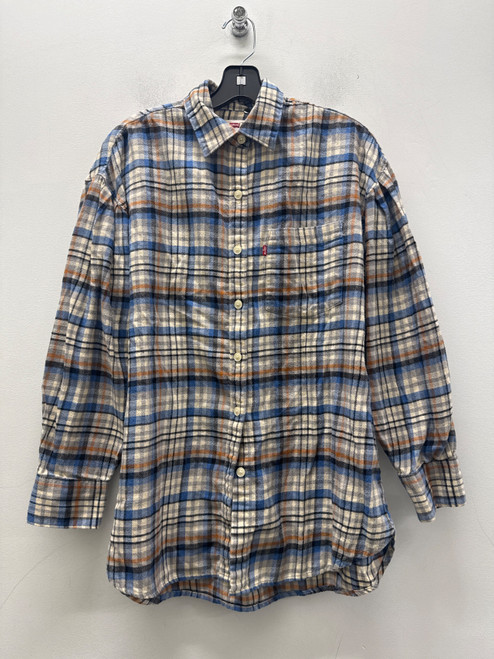 Vist Large View of Product Image Which is Used Levi's Plaid Blue Orange Tan Black Long Sleeve Top XS/13-13.5
