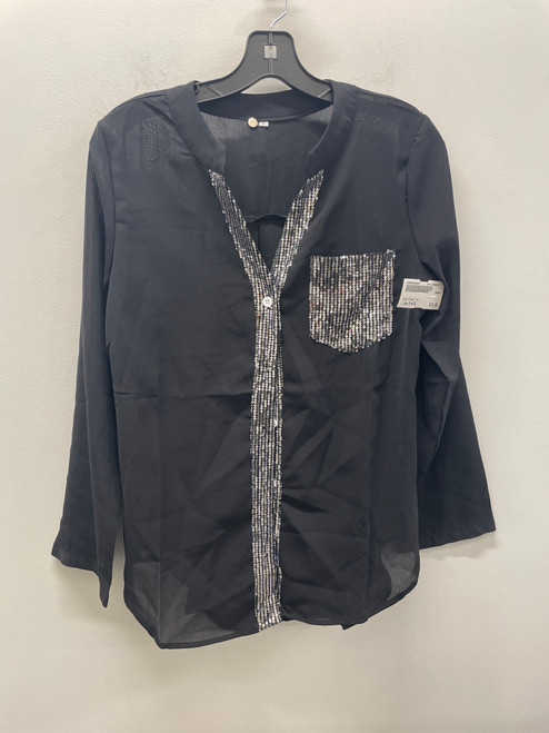 Vist Large View of Product Image Which is Used Black Unbranded Sparkly Sequinned Long Sleeve Top S-4/6