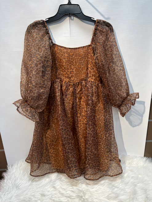 Vist Large View of Product Image Which is Frontside Brown Leopard Print Entro Short Dress