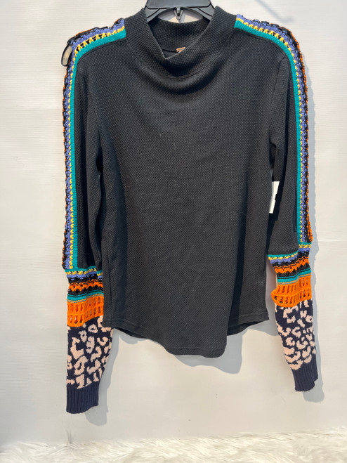 Free People Black Striped Pattern Top Size M