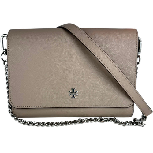 Vist Large View of Product Image Which is Tory Burch Flap Bag – Grey Saffiano Leather Crossbody