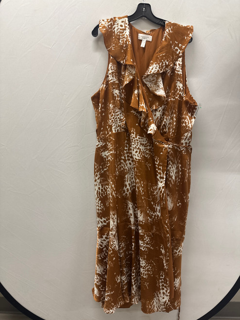 Used Tan / White Addition Elle Satin Sleeveless Ruffle Maxi Wrap Dress B 4X-24 60137-S000064775