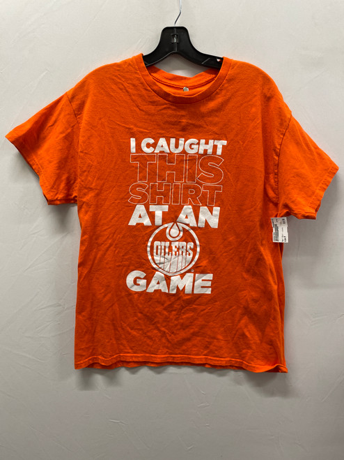 Used Orange I Caught This At An Oilers Game Mens T-Shirt M 60137-S000067590 Vist Large View of Product Image Which is Used Orange I Caught This At An Oilers Game Mens T-Shirt M