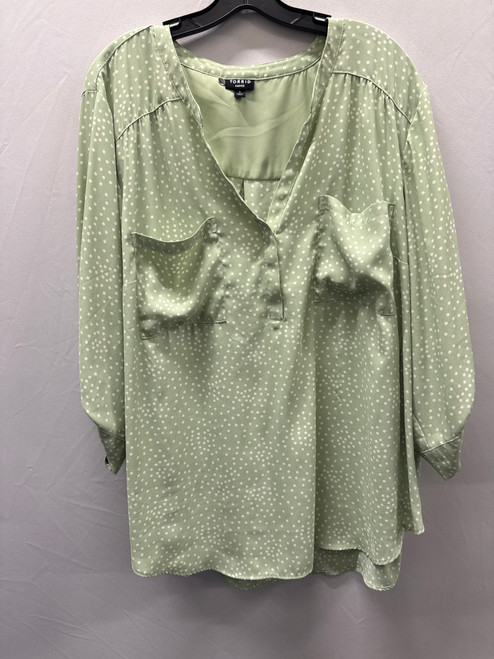 Vist Large View of Product Image Which is Used Torrid Green/White Polka Dot Long Sleeve Top 4X-24
