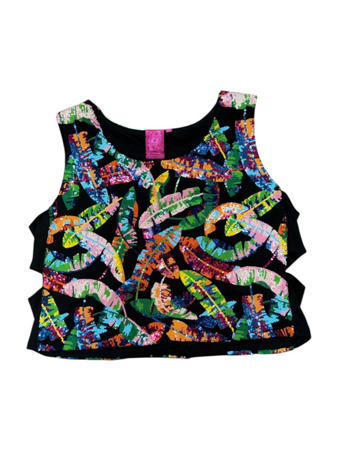 Vist Large View of Product Image Which is Gently Used Queen of Sparkles Black Rainbow Feather Tank