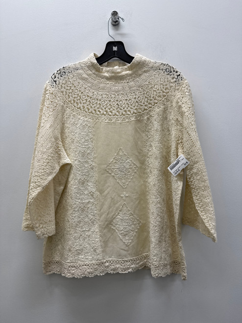 Vist Large View of Product Image Which is Used Ivory April Cornell Victoria Mineral Wash Cotton Net Lace Long Sleeve Top XL-16