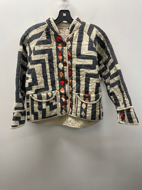 Vist Large View of Product Image Which is Used Beige & Grey Patterned Anthropologie Jungalow Short Light Jacket S-4/6