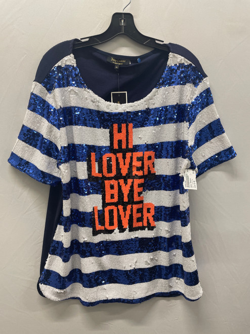 Vist Large View of Product Image Which is Used NWT Blue & White Striped Sequined Juicy Couture Short Sleeve Top XL-16
