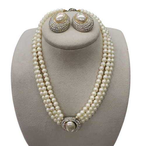 Used  Faux Pearl Necklace & Clip-On Earrings 60098-S000074883
