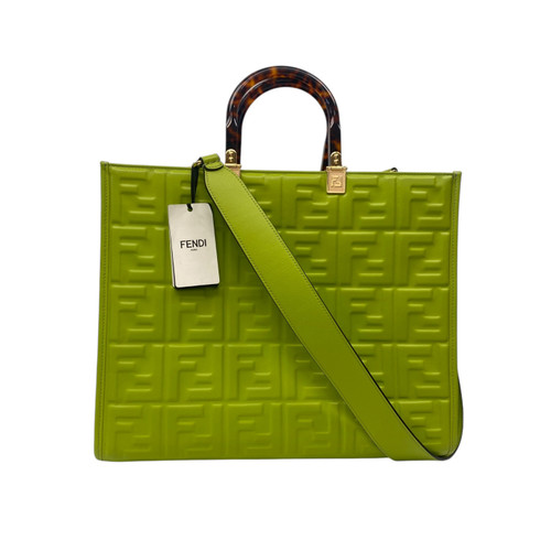 Vist Large View of Product Image Which is Used Fendi Large Sunshine Tote in Light Green Calfskin Leather with strap