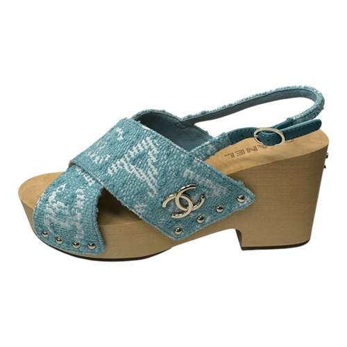 Vist Large View of Product Image Which is Used Chanel 2024 Jacquard Blue/White sandals size EU 41