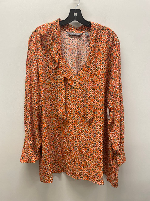 Vist Large View of Product Image Which is Used Orange Patterned Ulla Popken Long Sleeve Top 4X-24