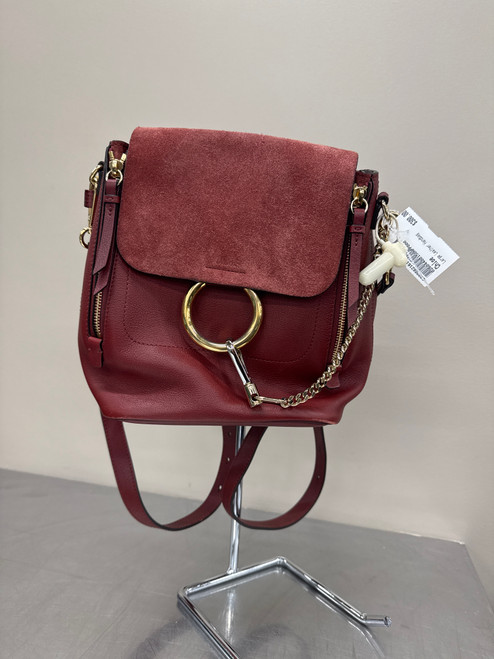 Vist Large View of Product Image Which is Used Burgundy Chloé Faye mini backpack in red calfskin and suede with gold-tone hardware