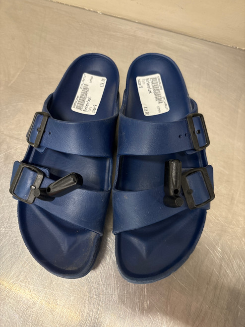 Vist Large View of Product Image Which is Used Navy Birkenstock Flats 9 Mar 29