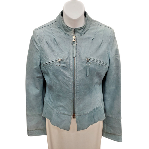 Vist Large View of Product Image Which is Used Danier Leather Light Blue Jacket XS-0/2