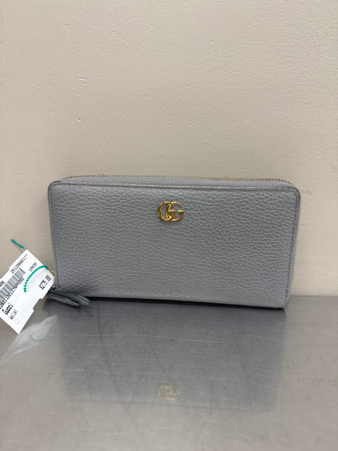 Vist Large View of Product Image Which is Used Grey Gucci Pebbled Leather Zip Around Wallet