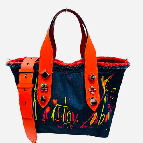 Vist Large View of Product Image Which is Christian Louboutin Frangibus Printed Denim Tote