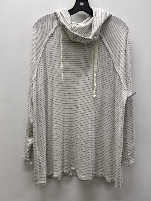 Vist Large View of Product Image Which is Used White Black Stripe Torrid Long Sleeve Hooded Top 3X-22 (plus)