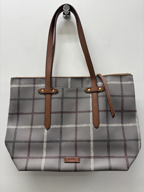 Vist Large View of Product Image Which is Used Grey Fossil Large Leather Handbag