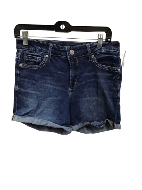 Vist Large View of Product Image Which is Silver denim shorts.