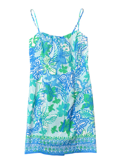 Vist Large View of Product Image Which is Gently Used Lilly Pulitzer Blue and Green Shelli Stretch Dress