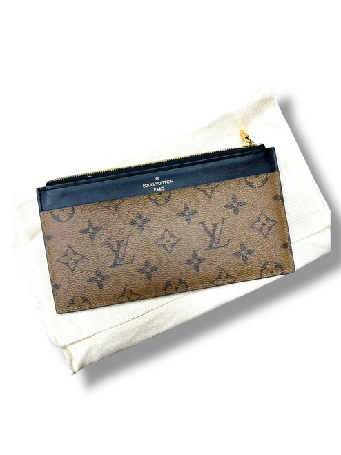 Vist Large View of Product Image Which is Used Louis Vuitton Monogram Reverse Card Holder Zipper Pouch (Black Trim)
