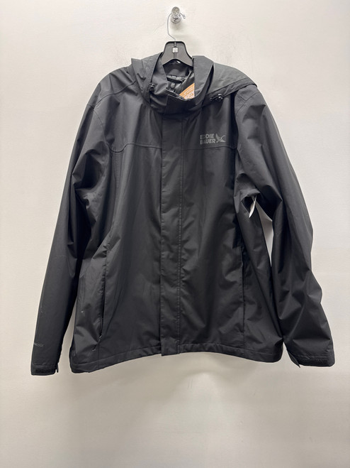 Vist Large View of Product Image Which is Used NWT Black Eddie Bauer Men's Packable Rain Hooded Jacket XXL