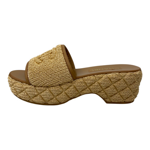 Vist Large View of Product Image Which is Used Chanel Raffia Platform Sandal Slides 9