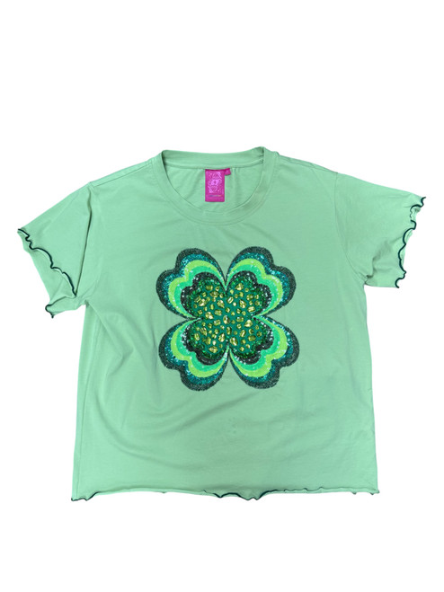 Vist Large View of Product Image Which is Gently Used Queen of Sparkles Light Green Embellished Shamrock Tee