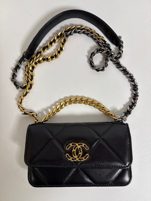 Vist Large View of Product Image Which is Used Chanel 19 Wallet on Chain Leather Handbag