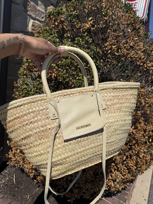 Vist Large View of Product Image Which is Used Jacquemus Le Panier Soli Raffia Straw Handbag