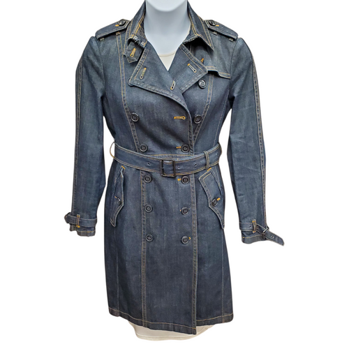 Vist Large View of Product Image Which is Used Burberry Brit Long Denim Trench Coat M-8/10