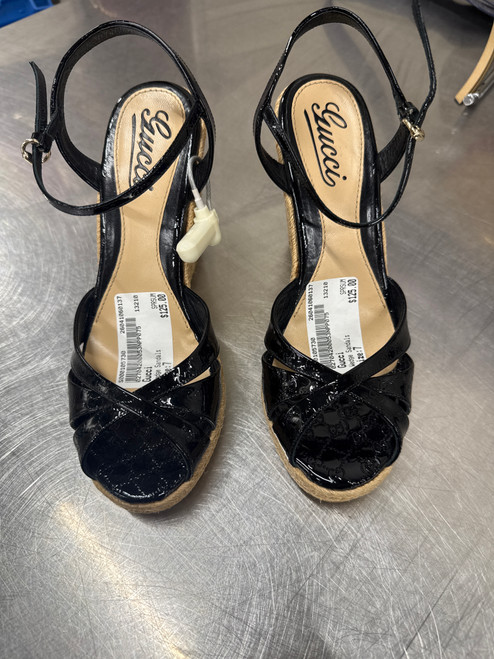 Vist Large View of Product Image Which is Used Black Gucci Wedge Sandals 7