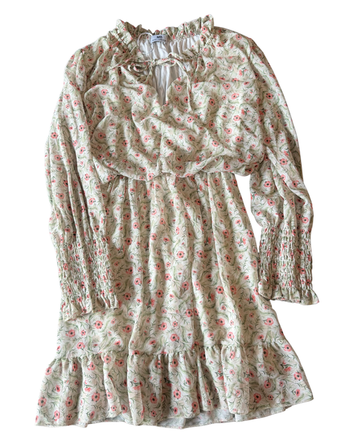 Vist Large View of Product Image Which is Gently used green floral short dress M-8/10