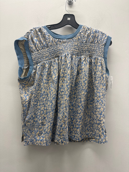 Vist Large View of Product Image Which is Used Blue Floral Anthropologie Short Sleeve Smock Top S-4/6