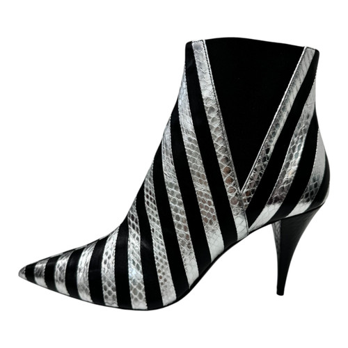 Vist Large View of Product Image Which is Used Saint Laurent Striped Snakeskin Effect Ankle Boots 10