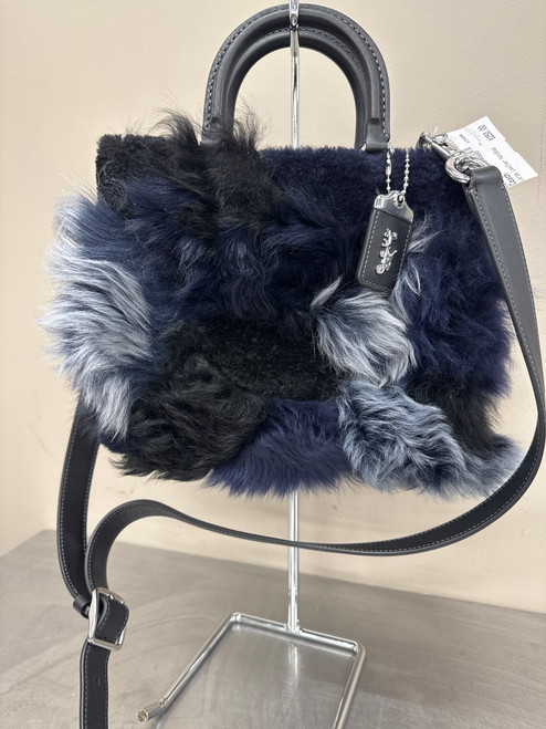 Vist Large View of Product Image Which is Used NWT Navy Blue Coach Rogue 39 Shearling Patchwork