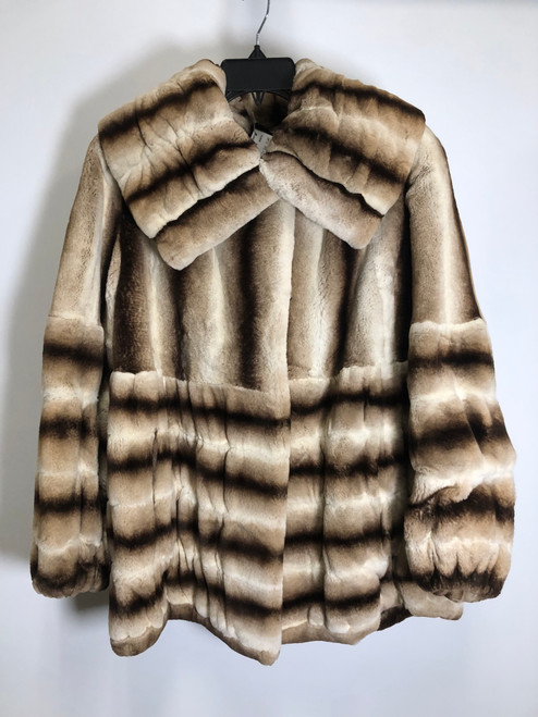 Vist Large View of Product Image Which is Used Striped Rex Rabbit Fur Coat M-8/10