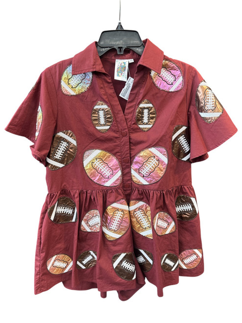 Vist Large View of Product Image Which is Gently Used Queen of Sparkles Maroon Embellished Football Dress