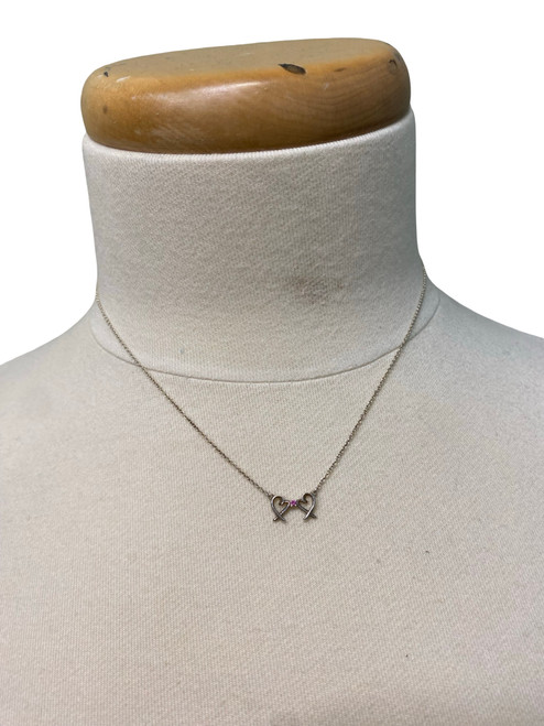Vist Large View of Product Image Which is Used Tiffany & Co. Necklace - Paloma Picasso Double Loving Heart Necklace w/ Pink Sapphire 