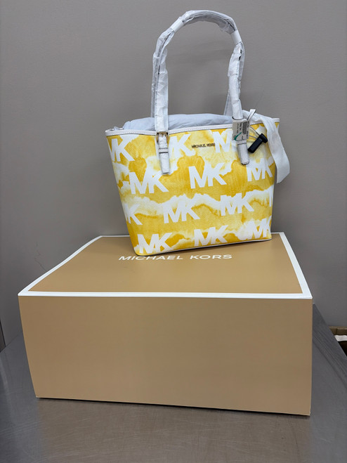 Vist Large View of Product Image Which is Used NWT Yellow Michael Kors Jet Set Large Leather Handbag