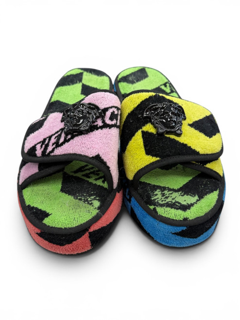 Vist Large View of Product Image Which is Gently Used Men’s Versace Multicolor 'La Greca' Slippers